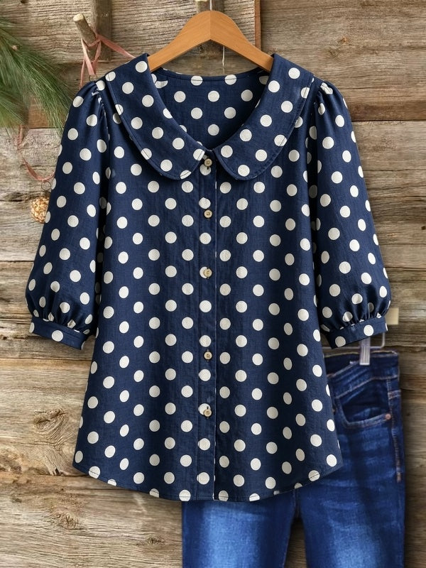 Polka Dot Peter Pan Collar Puff Sleeve Top