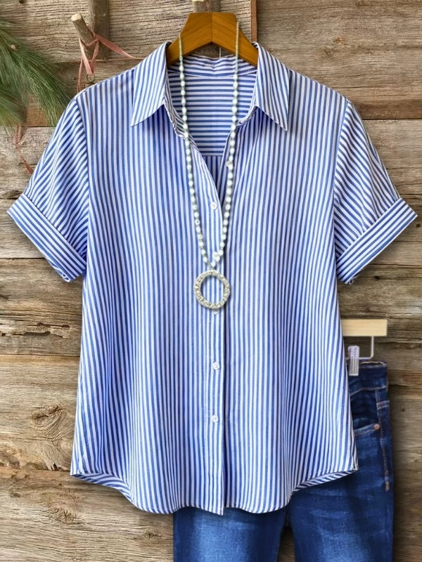Striped Roll Sleeve Button-Up Shirt