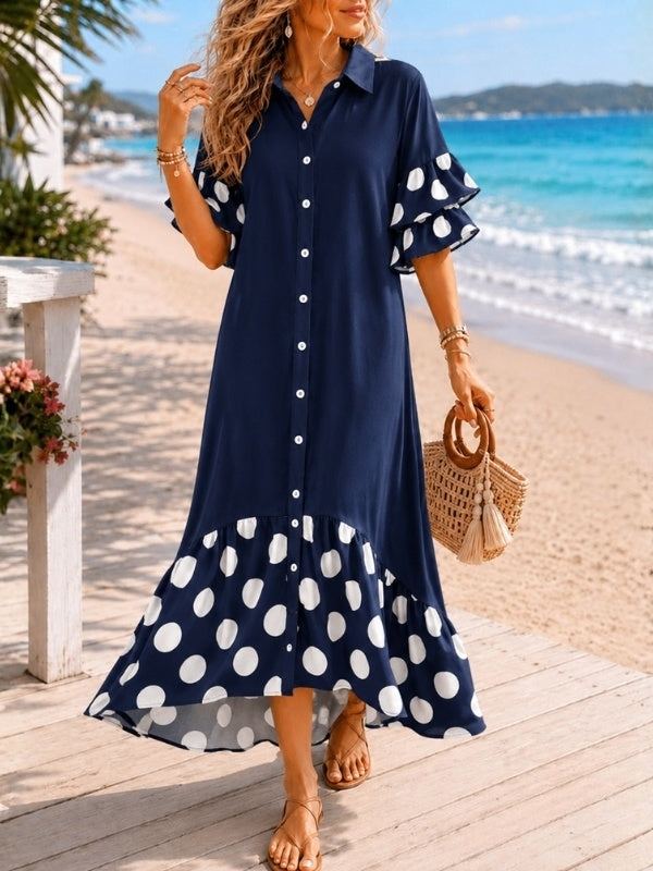 Polka Dot Ruffle Sleeve Maxi Dress
