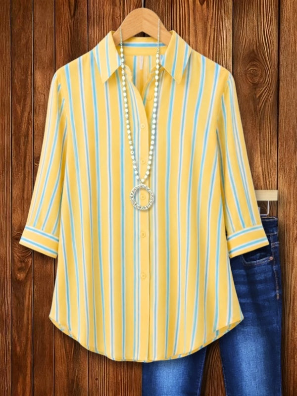 Roll-Tab Sleeve Vertical Stripe Button Shirt