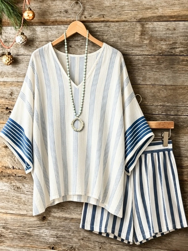 Striped Linen Blend Top & Shorts Set