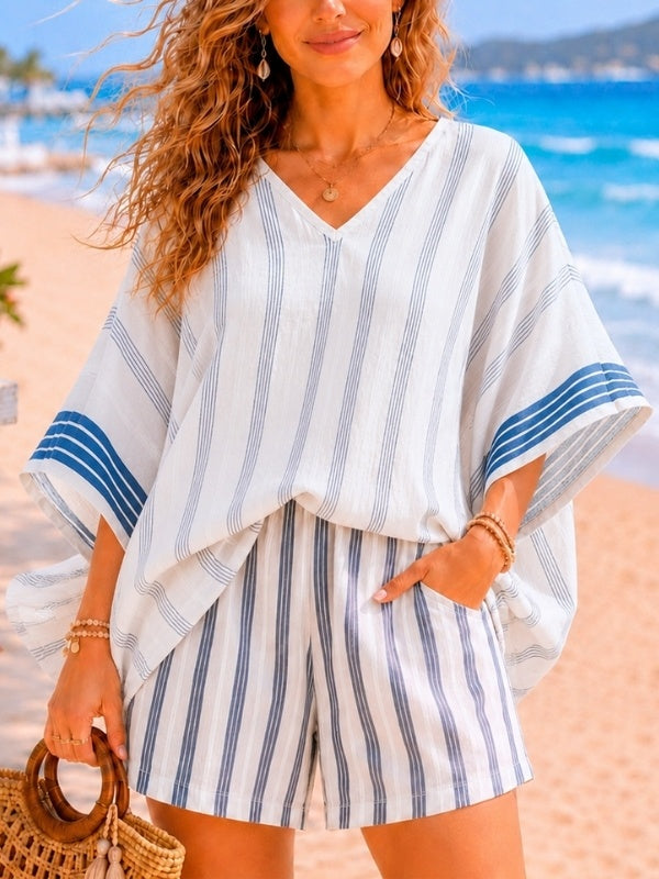 Striped Linen Blend Top & Shorts Set