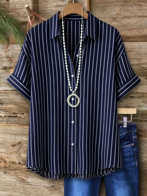 Pinstripe Roll Sleeve Button-Up Shirt