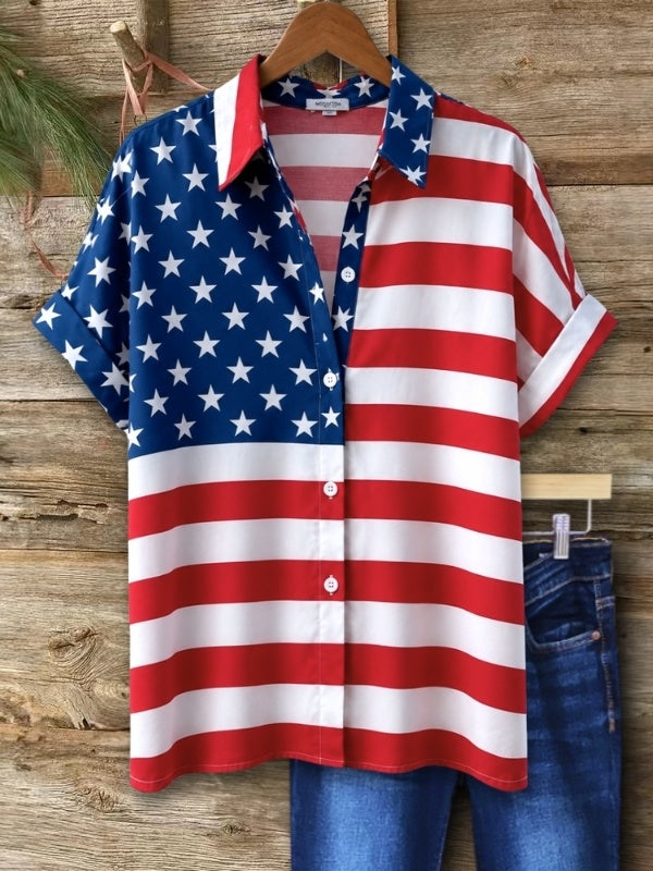 American Flag Short Sleeve Button Shirt