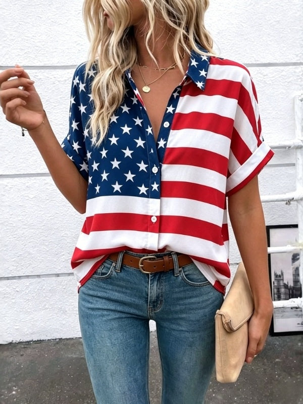 American Flag Short Sleeve Button Shirt