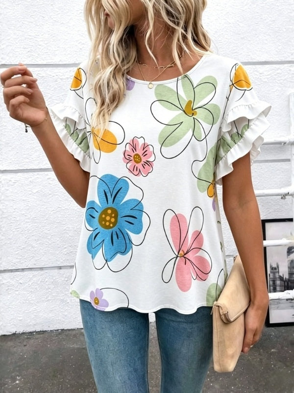 Flutter Sleeve Floral Print Blouse