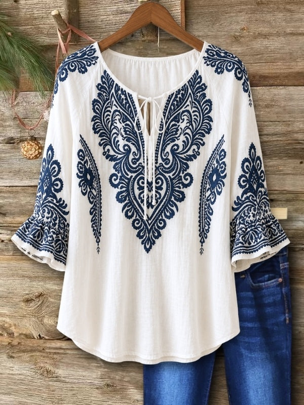Paisley Print Tie-Neck Flutter Sleeve Blouse