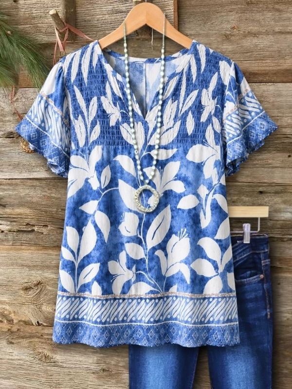 Cable Yoke Floral Flutter Sleeve Dress