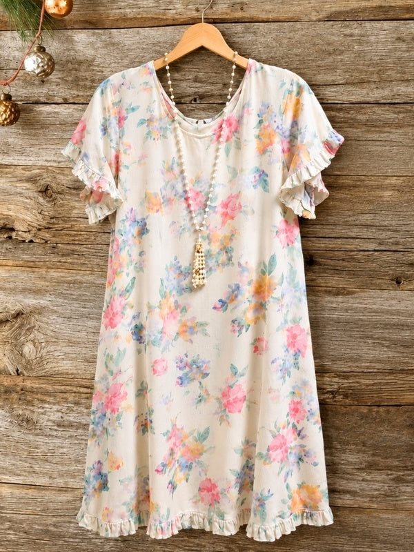 Floral Ruffle Sleeve Pocket Mini Dress