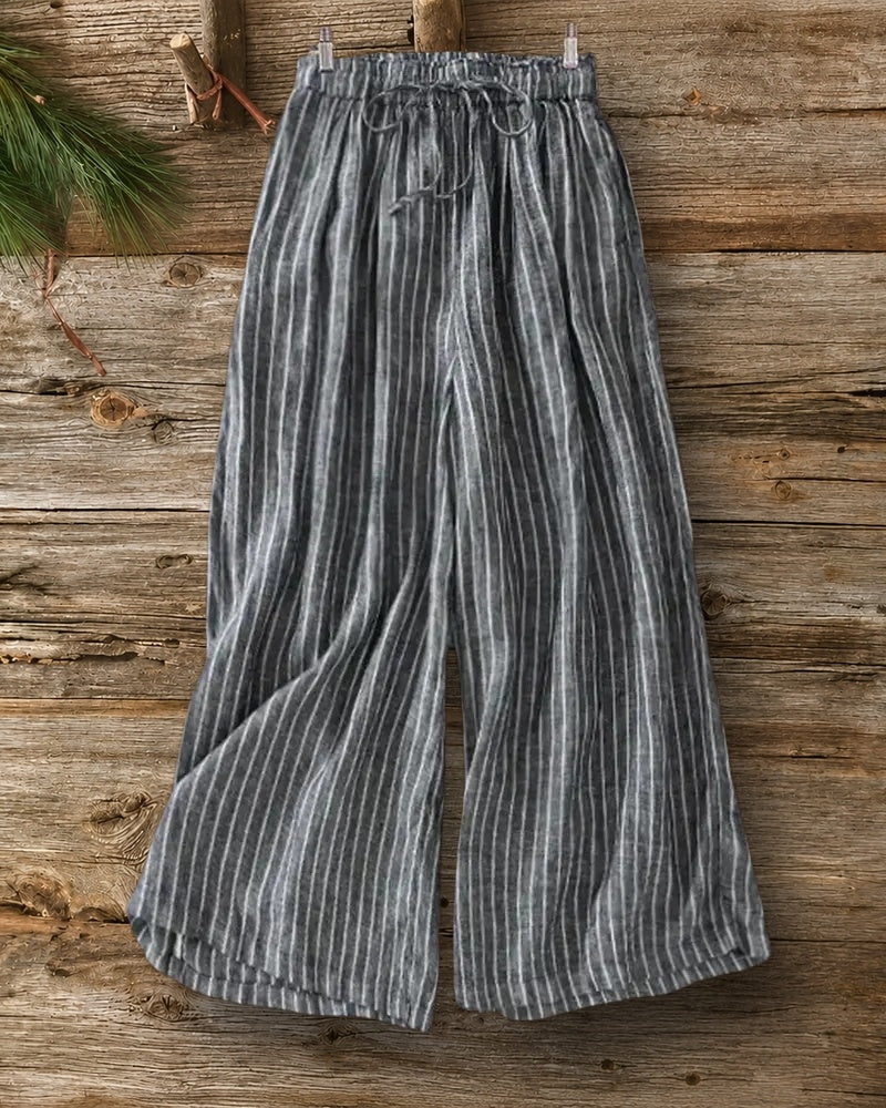 Striped Drawstring Waist Comfortable Loose Wide Leg Casual Pants