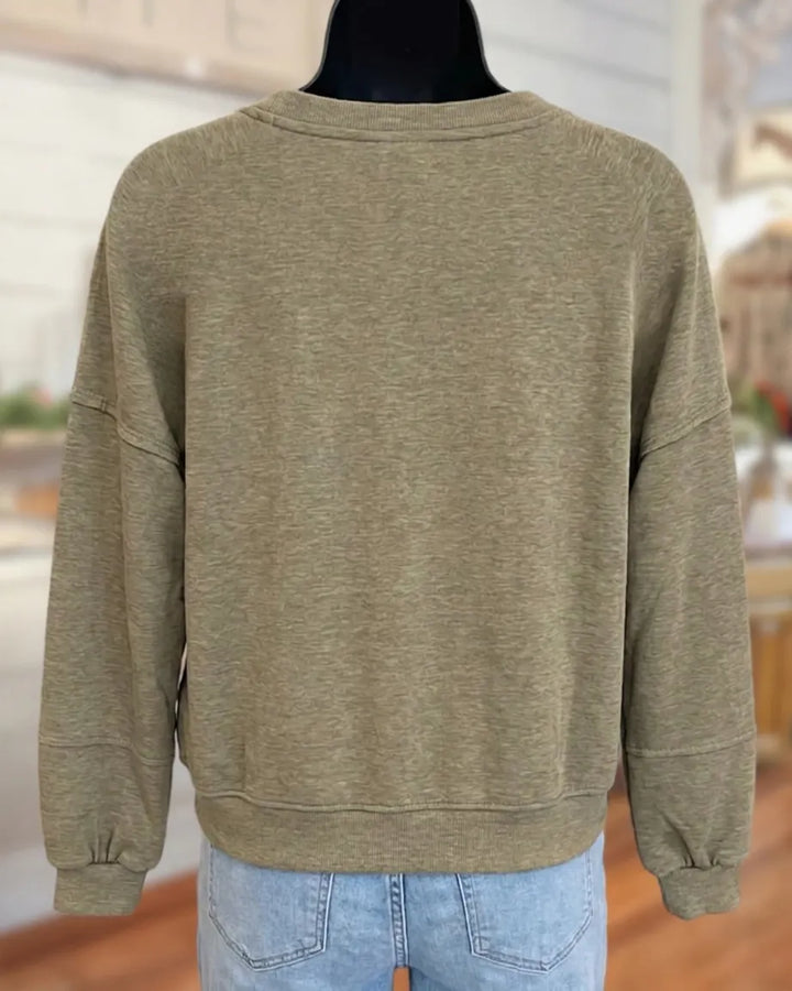 Lace Up Neck Leopard Patch Pocket Loose Casual Sweatshirt