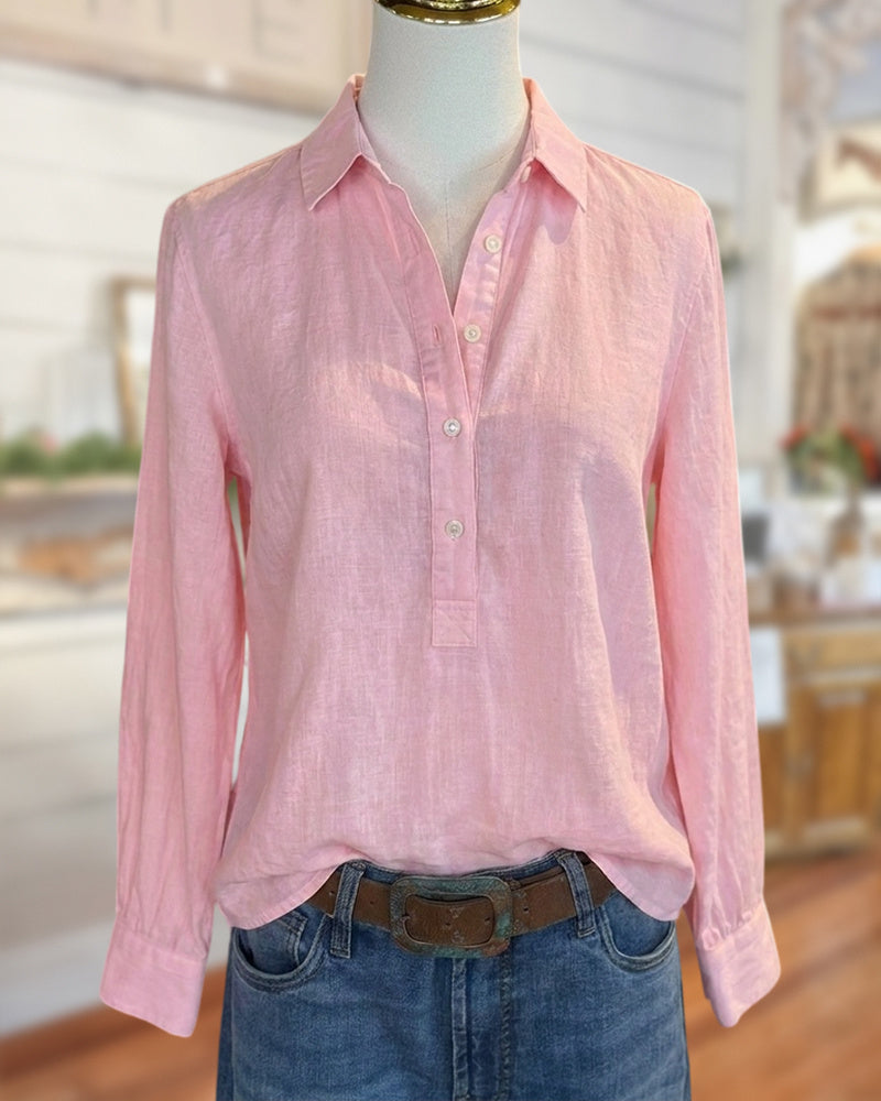 Collared Half Button Long Sleeve Casual Everyday Shirt