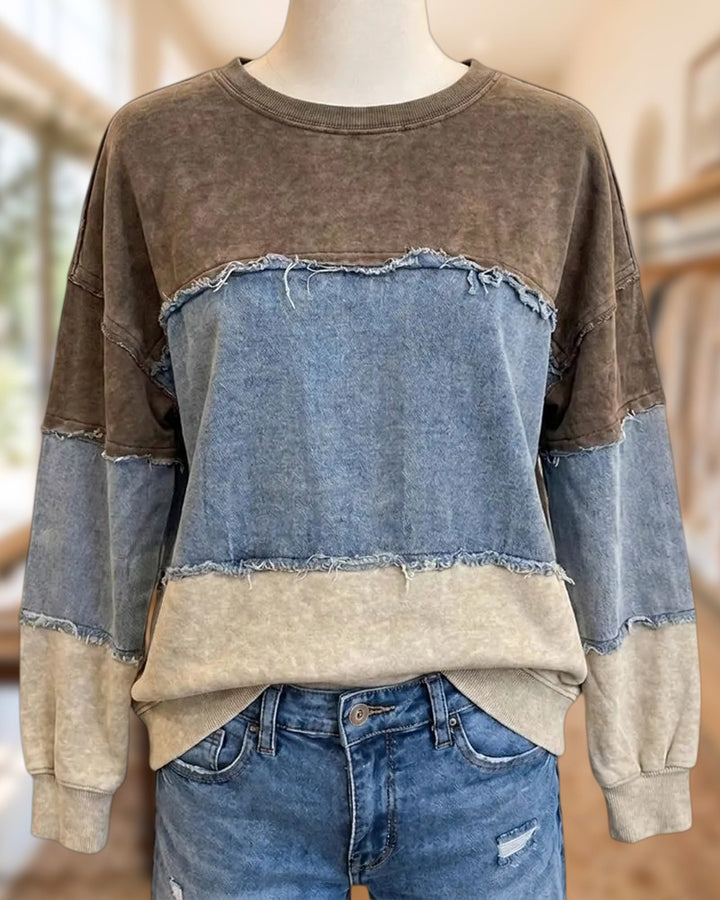 Color Block Frayed Trim Sweatshirt