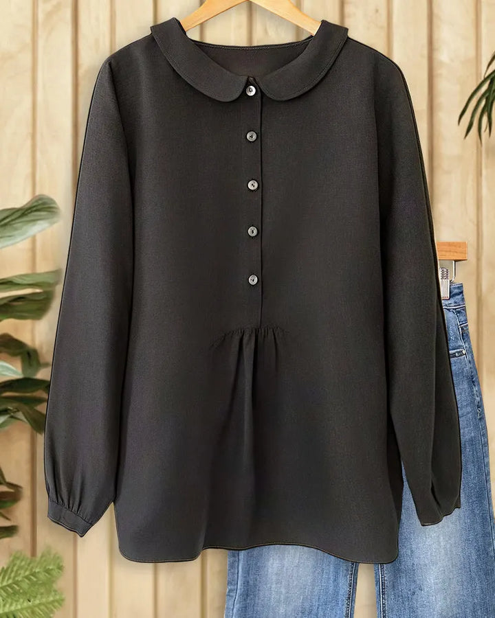 Solid Color Doll Collar Button Girly Blouse
