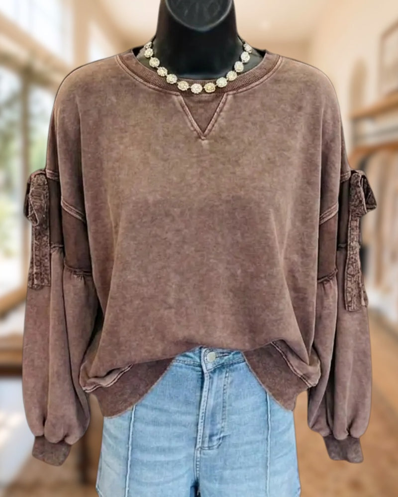 Dropped Shoulder Crew Neck Sweatshirt with Sleeve Cargo Pockets
