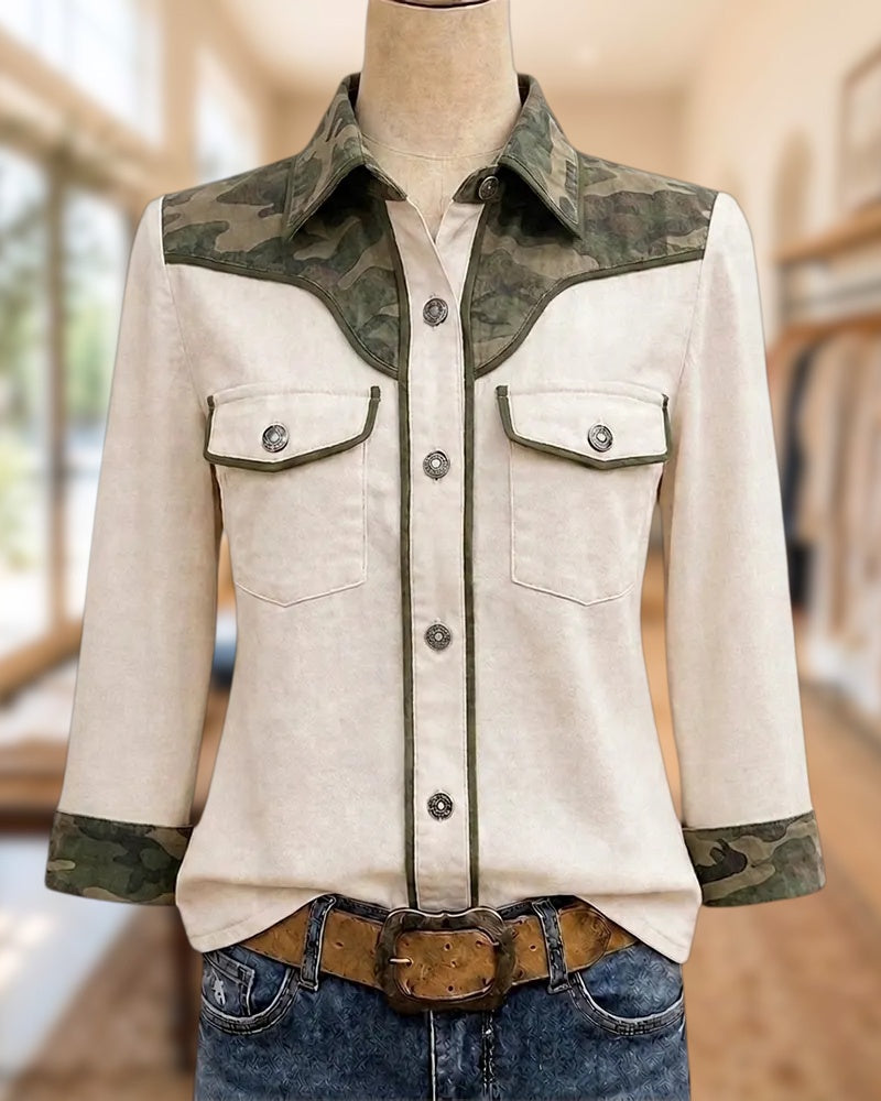 Camo Trim Flap Pocket Button Shirt