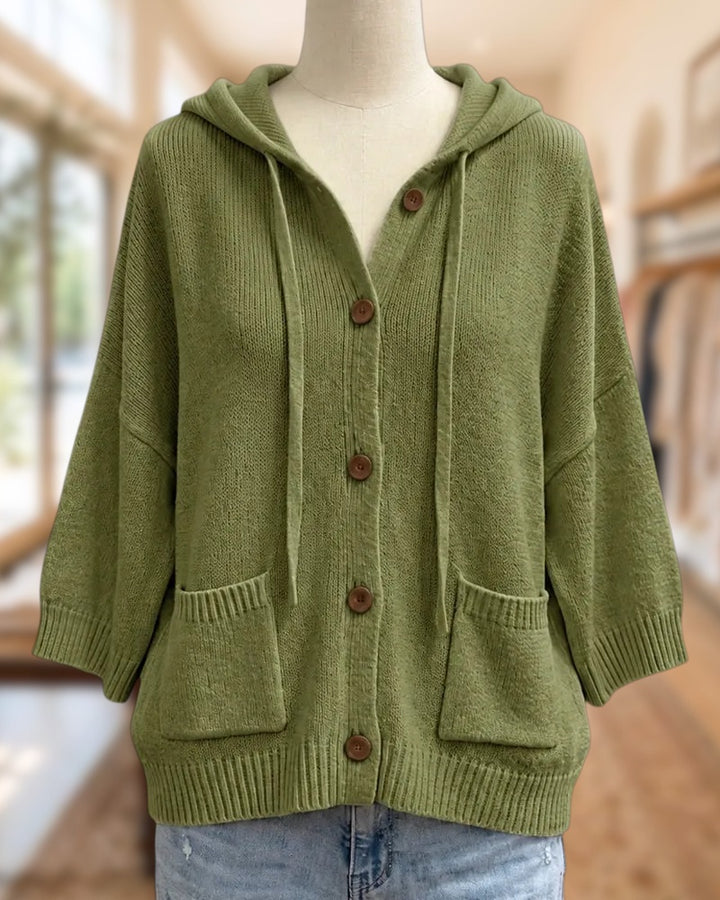 Hooded Button Knit Pockets Cardigan
