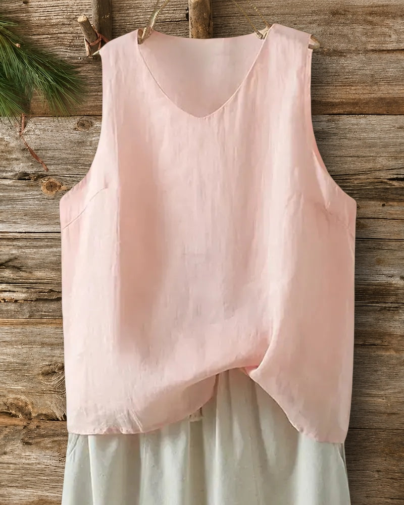 V Neck Sleeveless Loose Solid Color Casual Tank Top