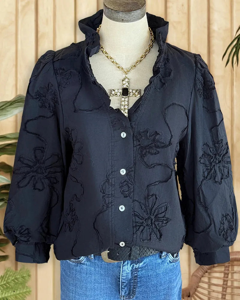 Solid Color Smart V Neck Button Front Blouse
