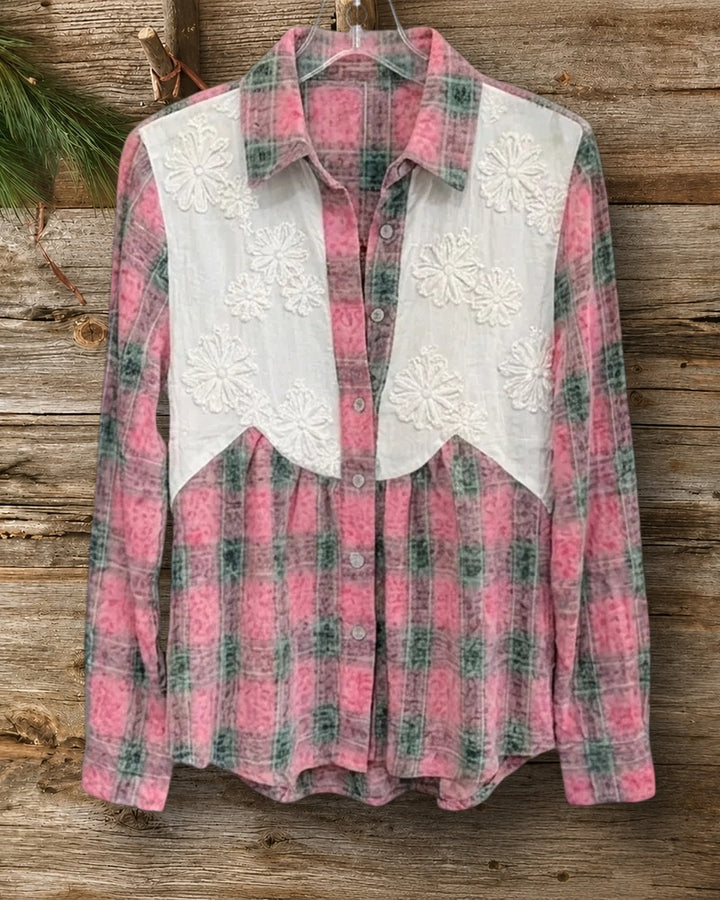 Embroidered Contrast Plaid Button Shirt