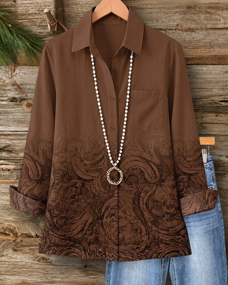 Lapel Button Gradient Retro Shirt