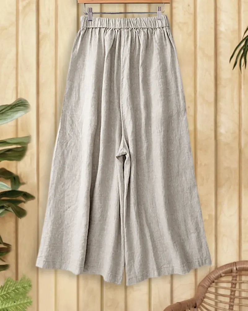 Solid Color Drawstring Waist Loose Flowy Wide Leg Pants