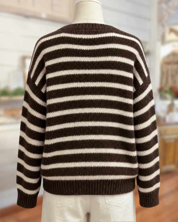 Striped Button Front Long Sleeve Loose Knit Casual Cardigan