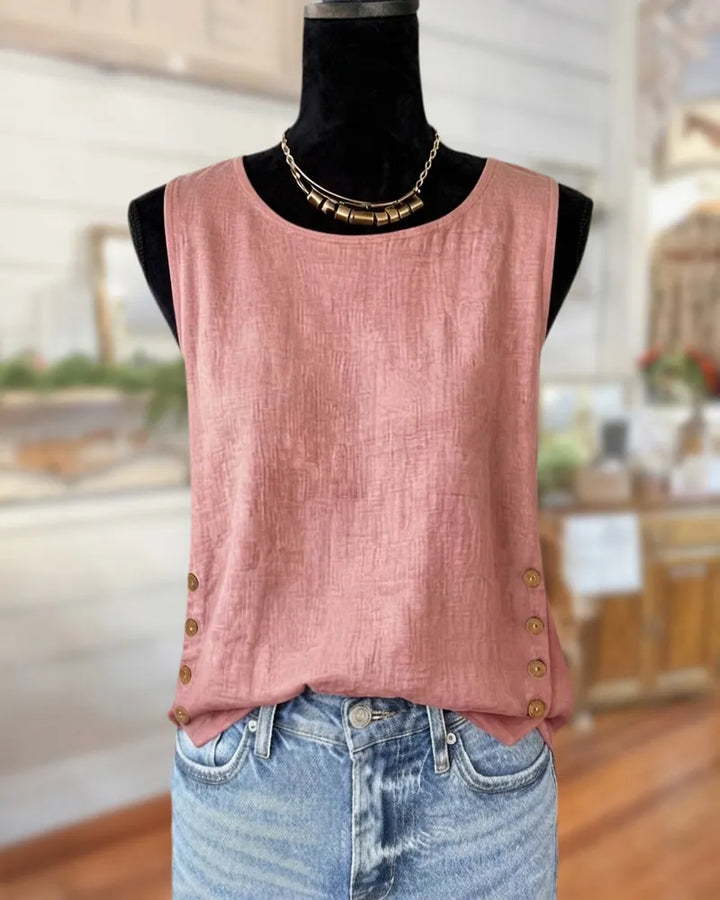 Sleeveless Side Button Detail Casual Lightweight Everyday Tank Top