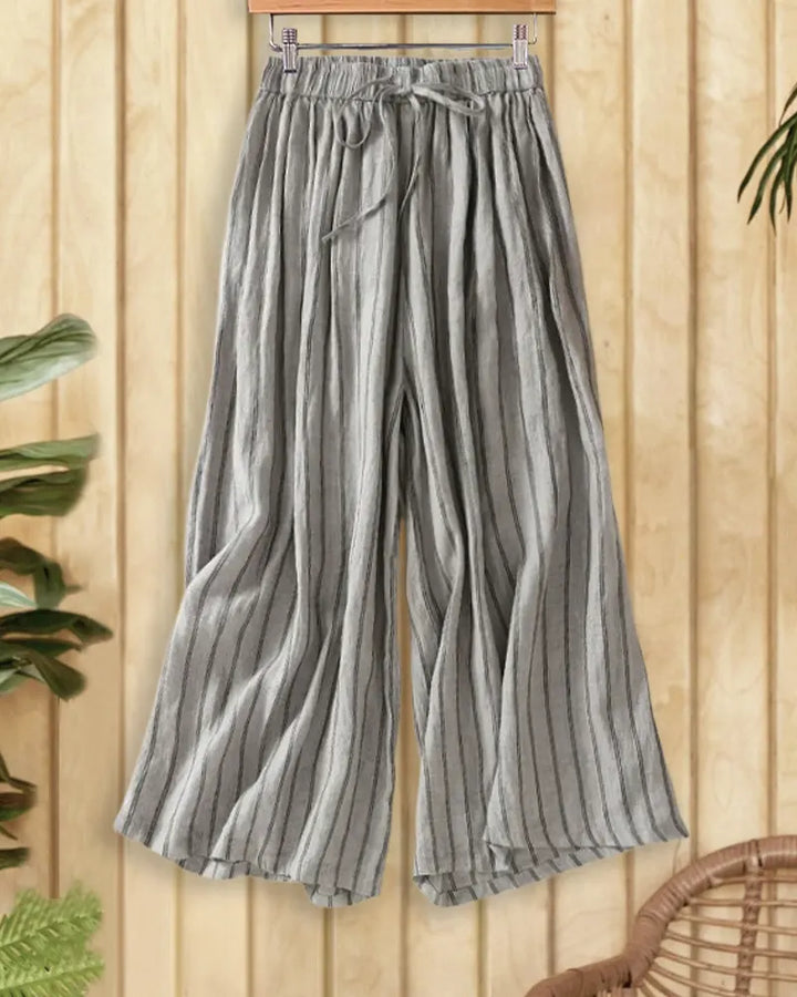 Striped Drawstring Waist Comfortable Loose Wide Leg Casual Pants