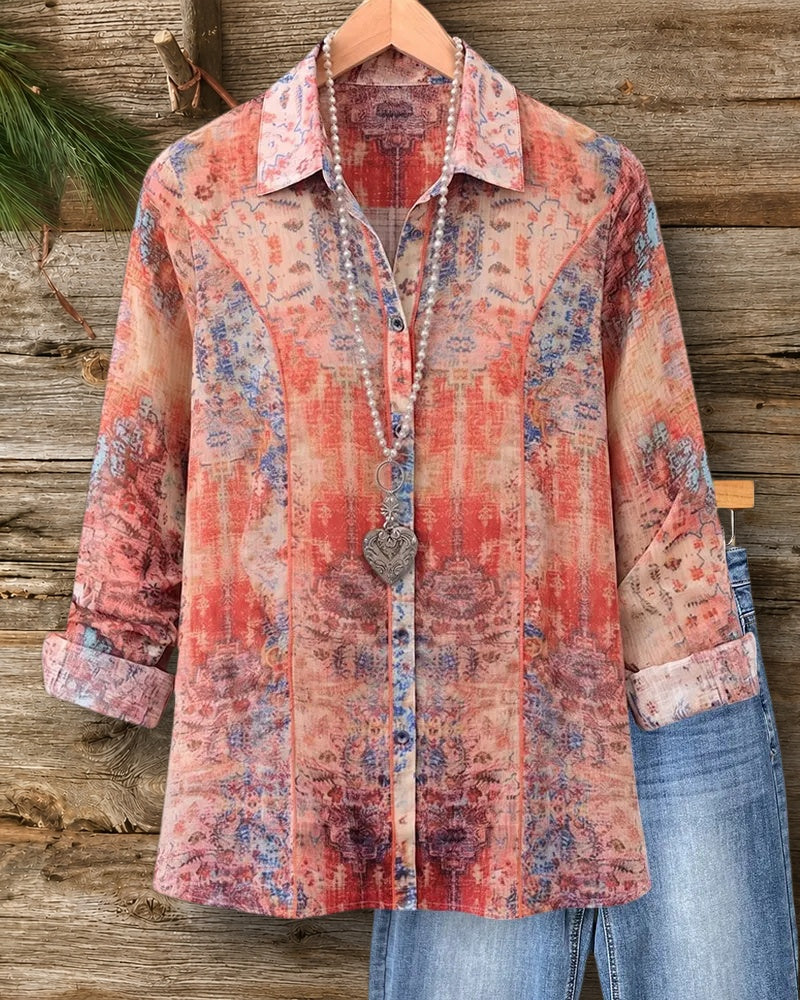 Ethnic Print Button Lapel Shirt