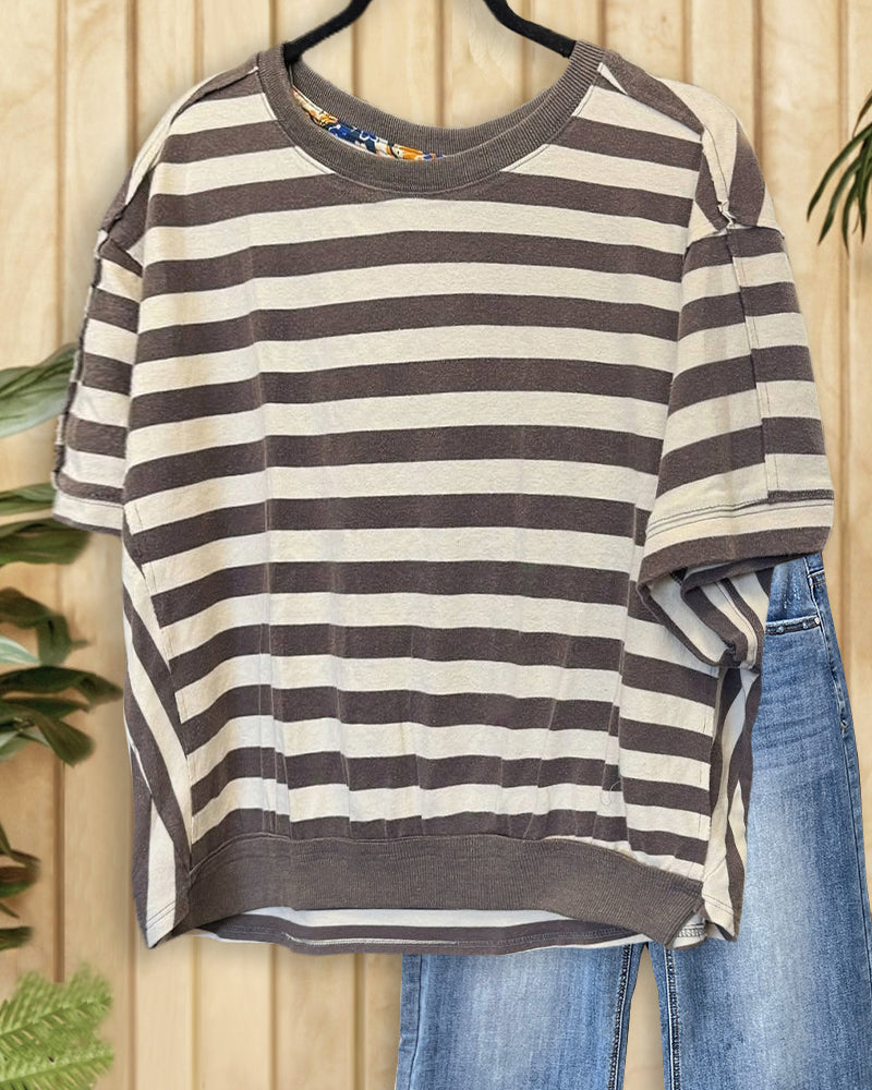 Striped Classic Round Neck Drop-Shoulder Shirt