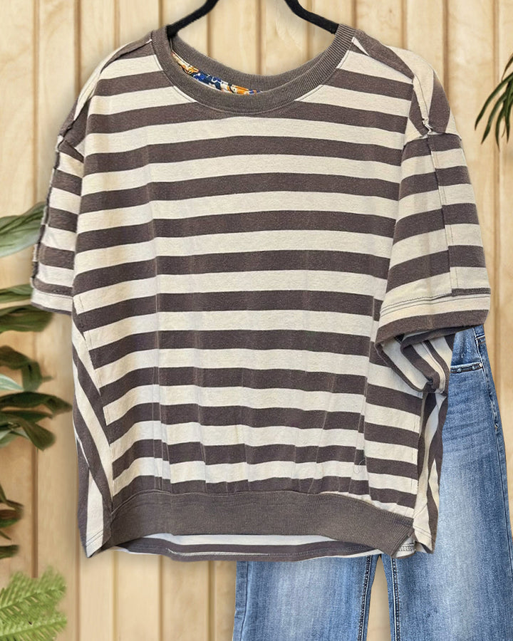 Striped Classic Round Neck Drop-Shoulder Shirt