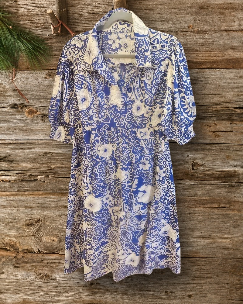 Paisley Print V Neck Boho Mini Dress