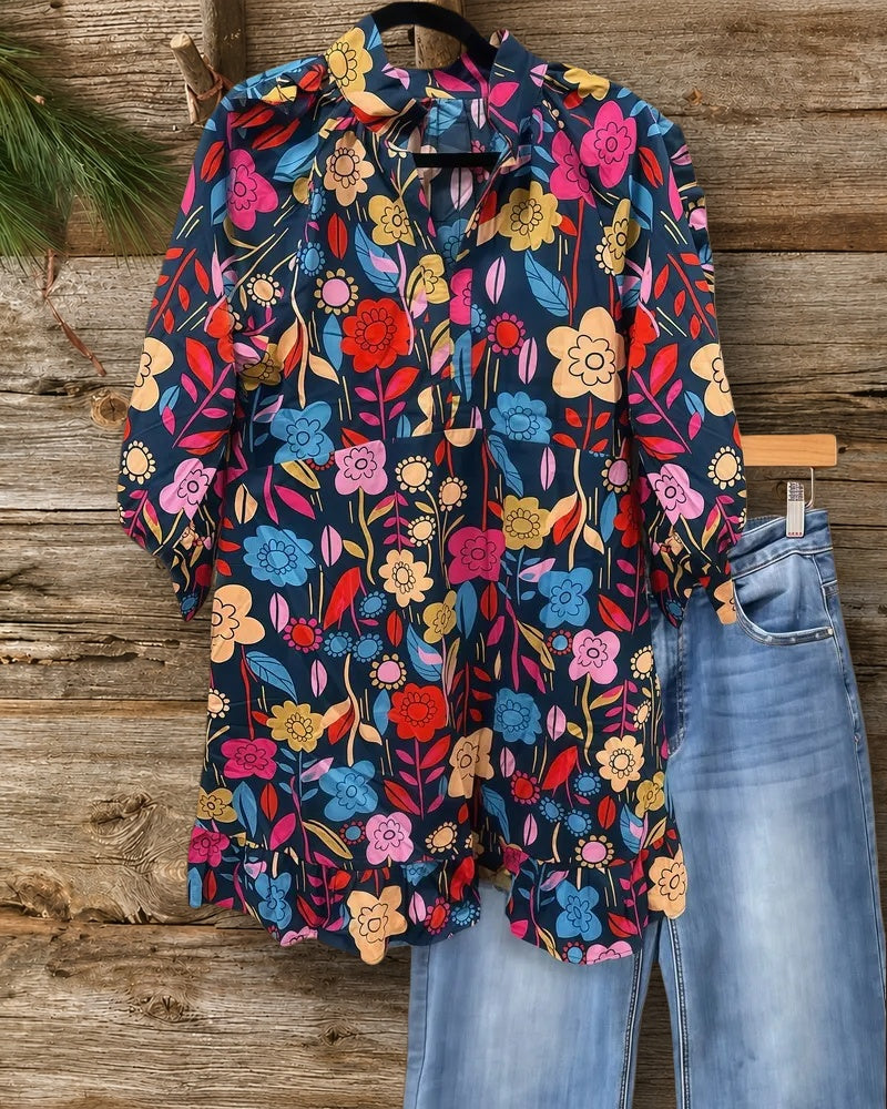 Multicolor Floral Print Versatile Ruffles Mini Dress