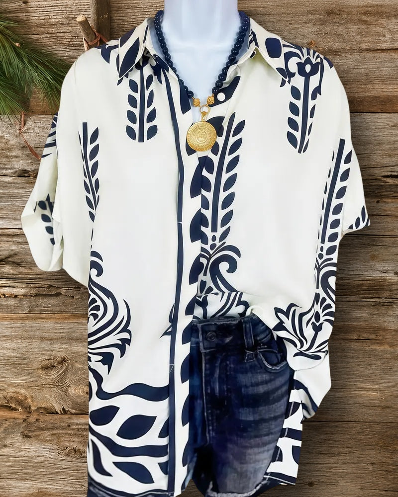 Floral Print Retro Batwing Sleeve Button Down Shirt