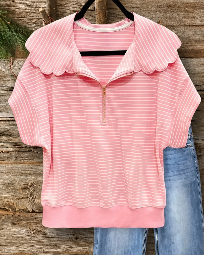 Striped Cute Scalloped Doll Collar Blouse