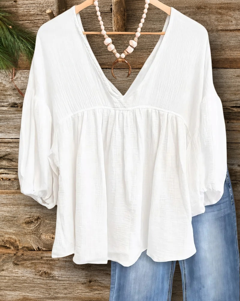 Solid Color Puff Sleeve Cute Babydoll T-Shirt
