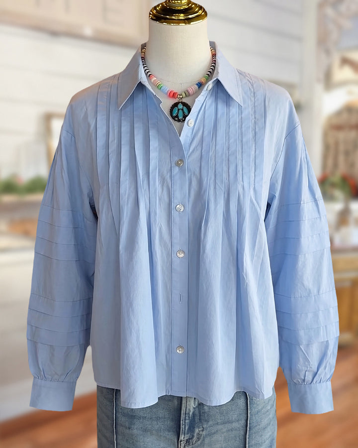 Pleated Front Button Down Shirt