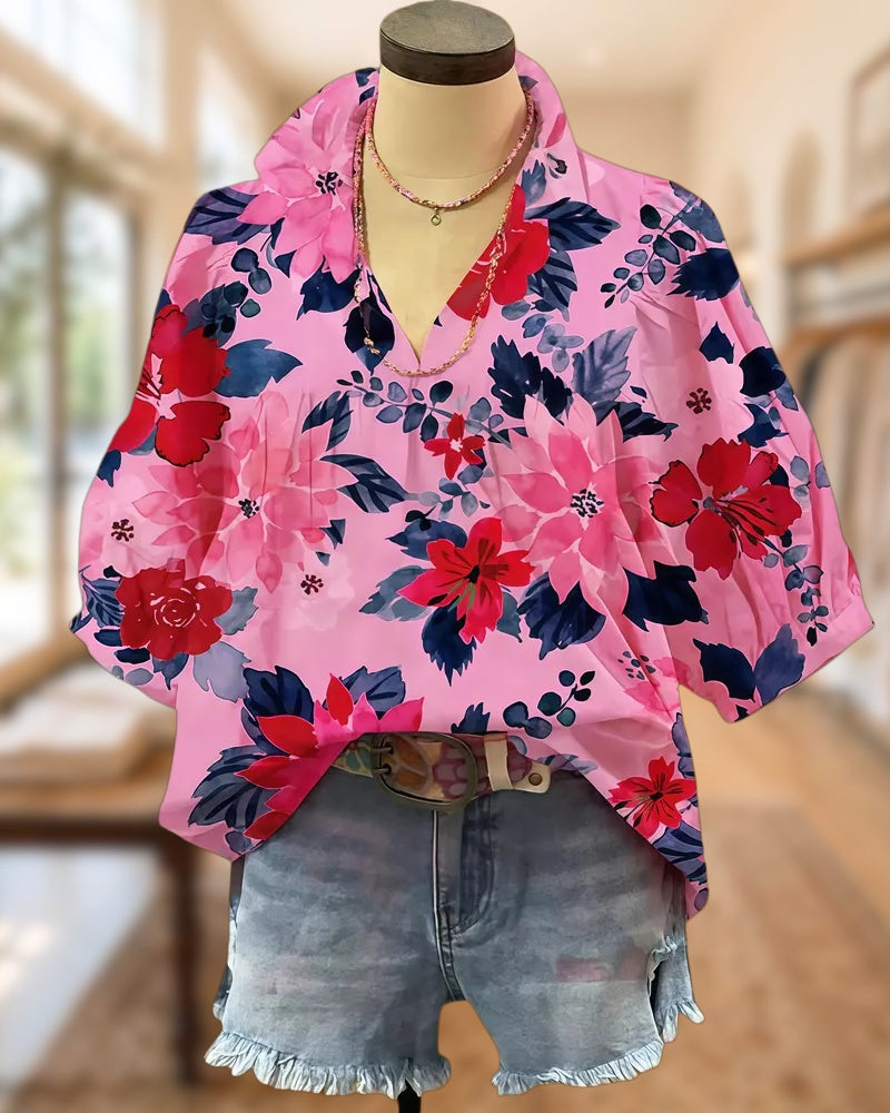 Floral Print Pretty V Neck T-Shirt