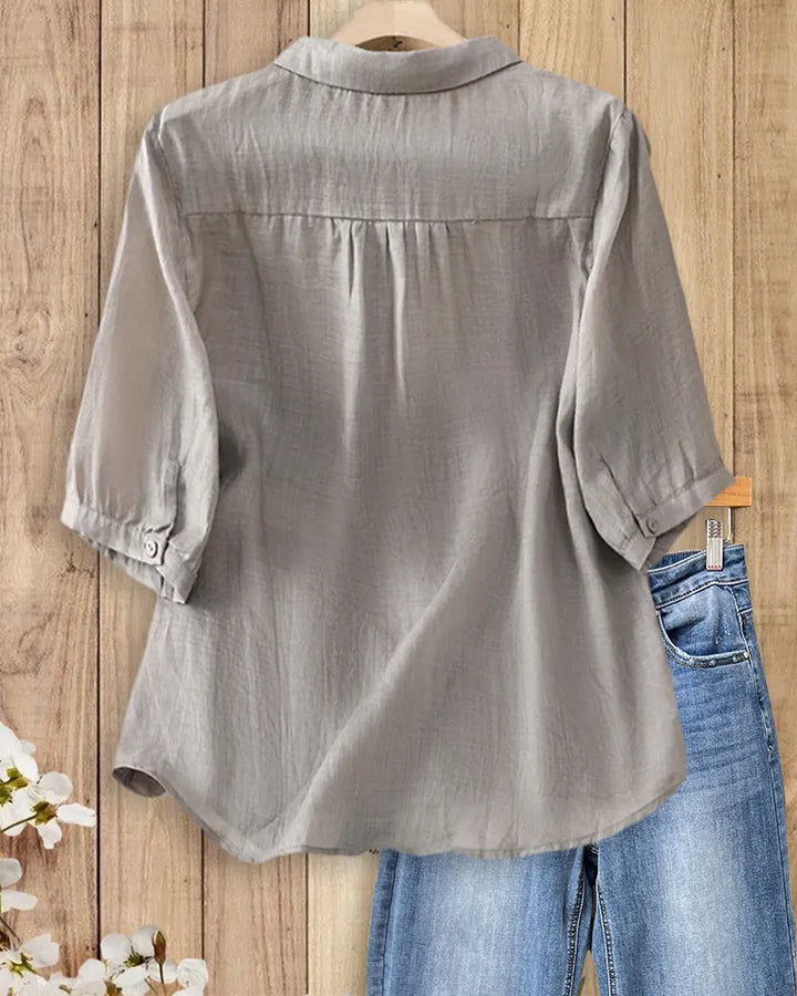 Collared Half Sleeve Button Down Chest Pocket Casual Shirt