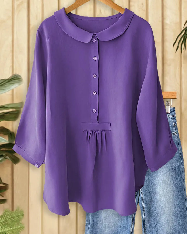 Solid Color Doll Collar Button Girly Blouse