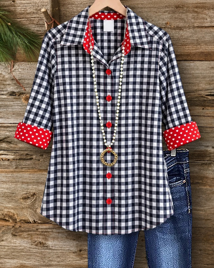 Gingham Plaid Contrast Cuff Button Shirt