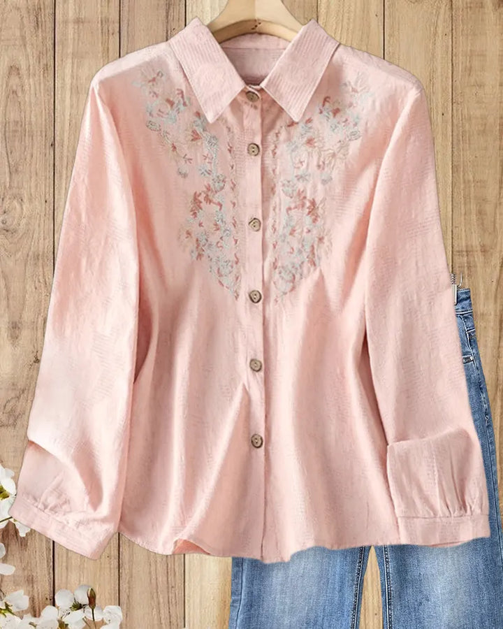 Floral Embroidery Sophisticated Button Up Shirt
