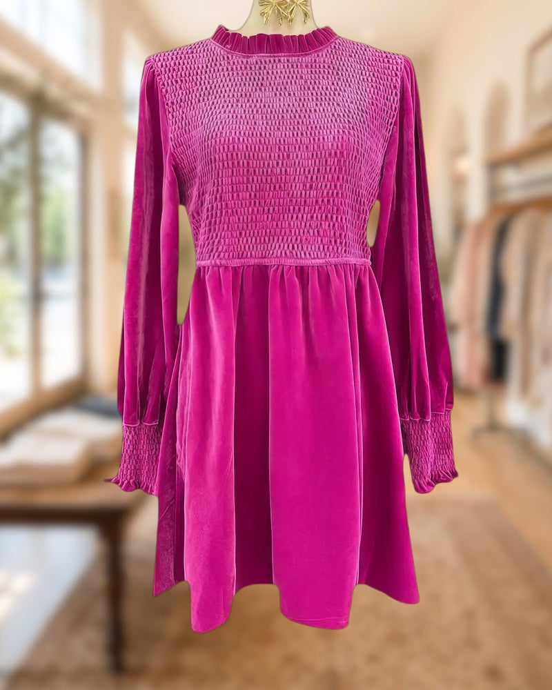 Solid Color Velvet Strap Shirred Sweet Mini Dress
