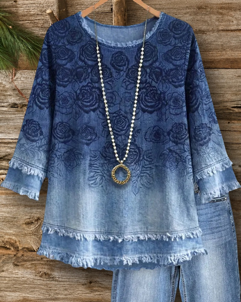 Frayed Edge 3/4 Sleeve Blouse