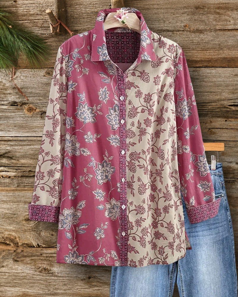 Contrast Floral Print Button Shirt