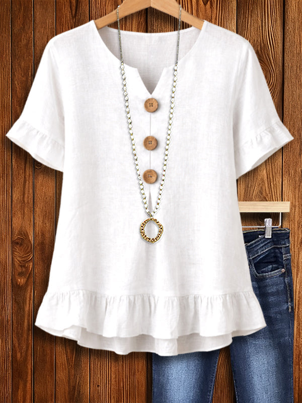 Soft Linen Button Charm Top