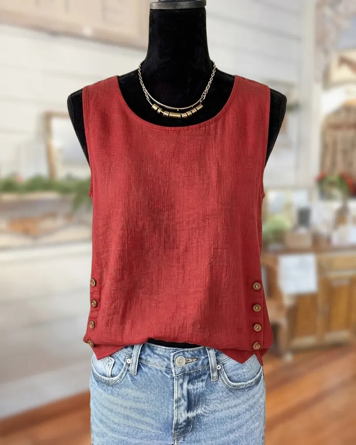 Sleeveless Side Button Detail Casual Lightweight Everyday Tank Top