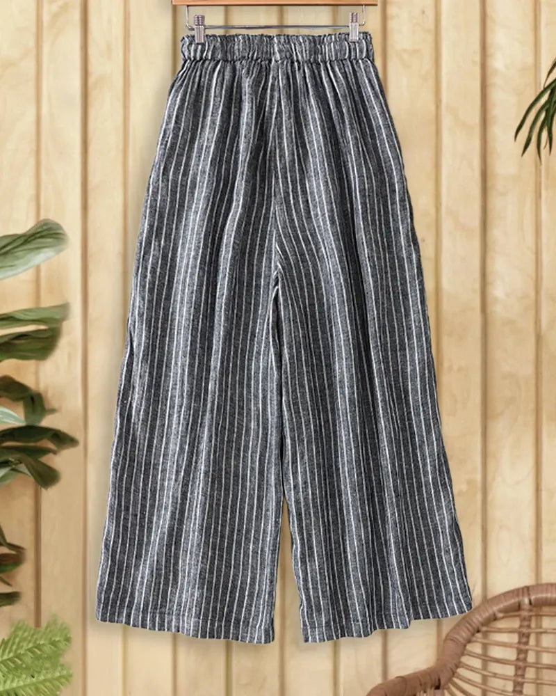 Striped Drawstring Waist Comfortable Loose Wide Leg Casual Pants