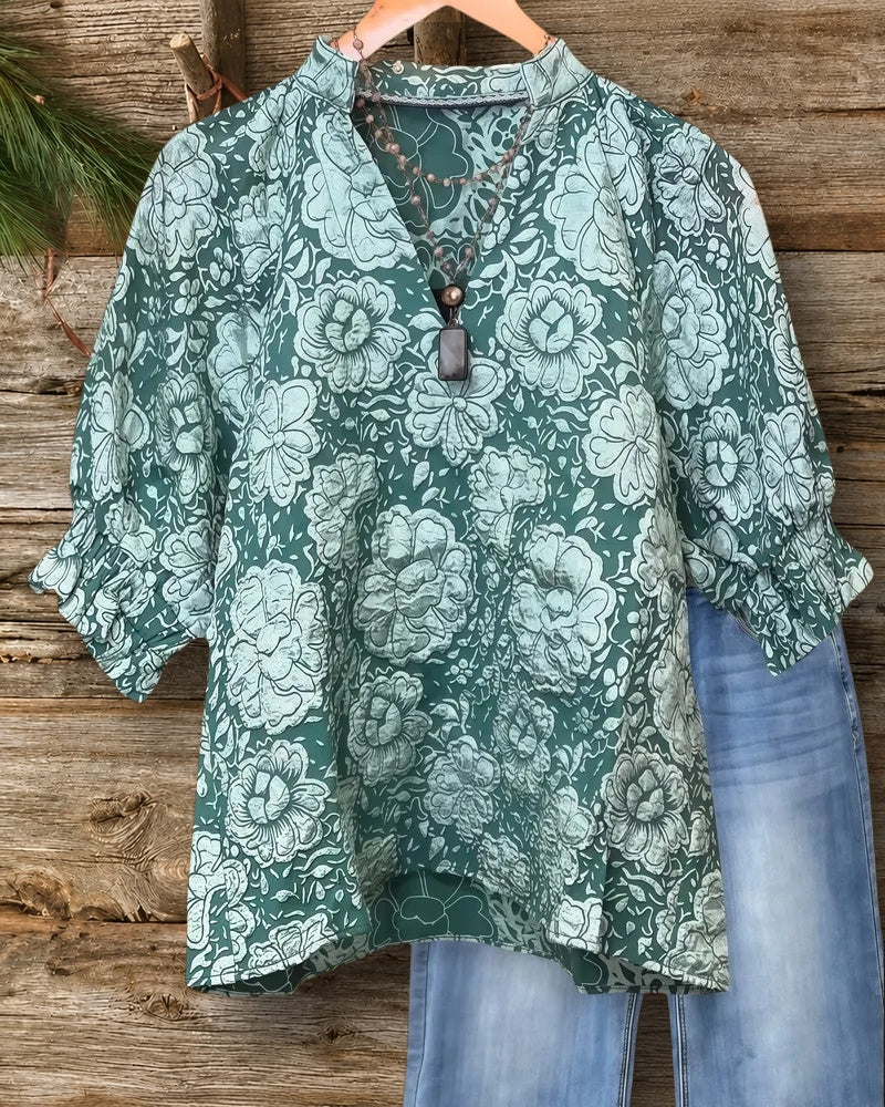 Floral Print Stylish V Neck T-Shirt